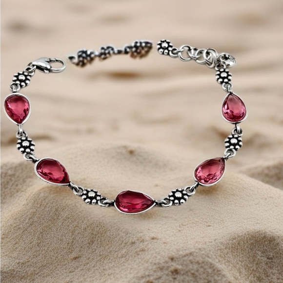 Brighton Silver Plated pink-red Glass Teardrop Charm Necklace / Bracelet Set. - Picture 11 of 11